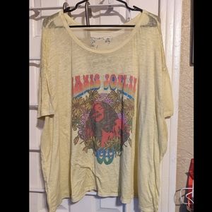 JANIS JOPLIN YELLOW BURNOUT CROP CREW TEE